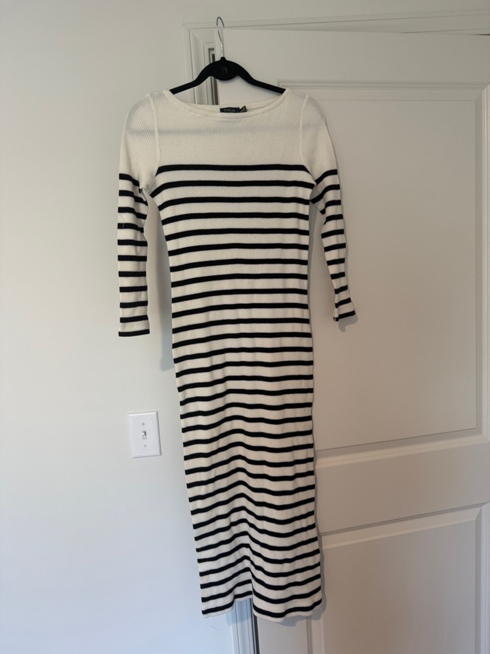 POLO Striped Black & White Knit Midi Dress
